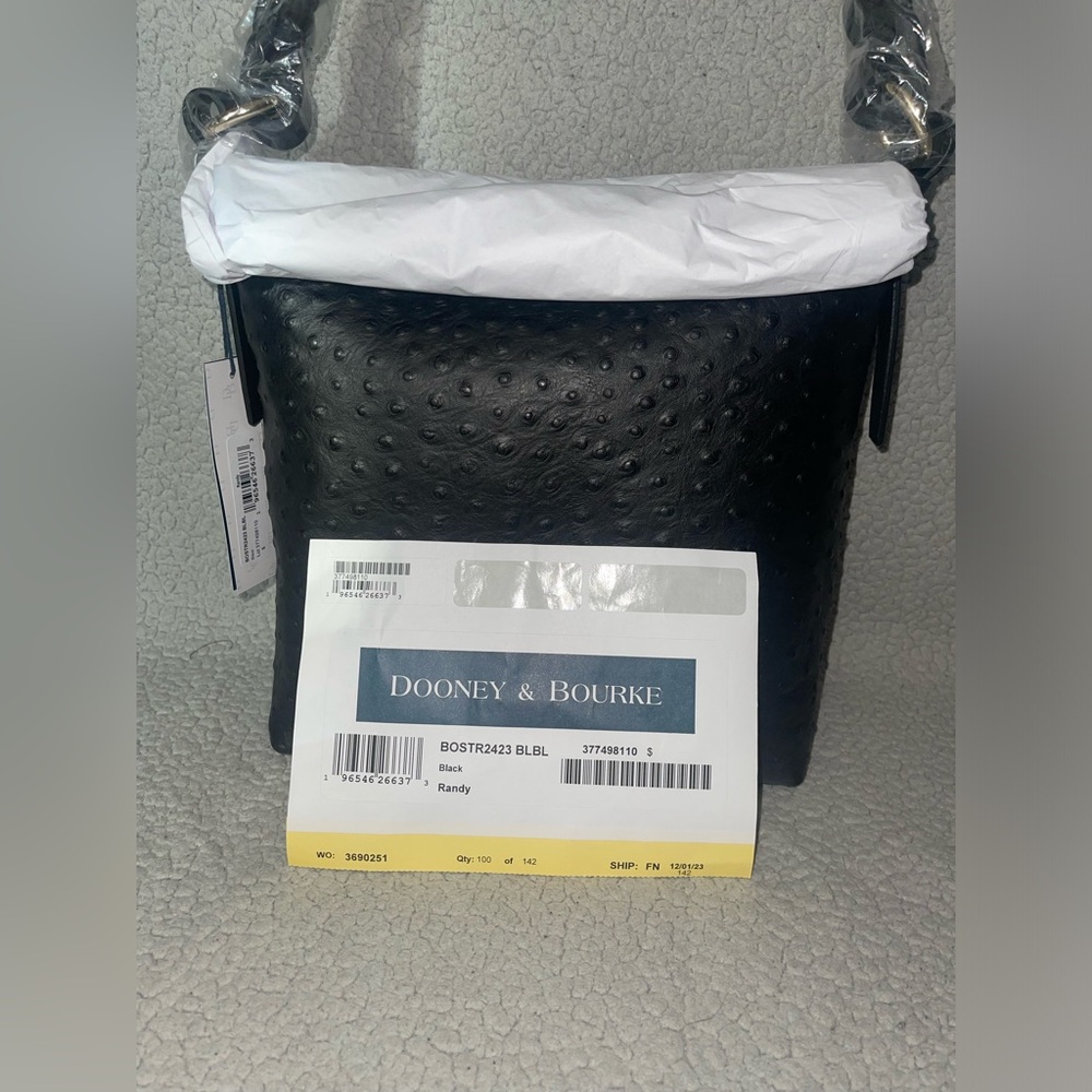 New with tags. Dooney & Burke Black Ostrich Randy